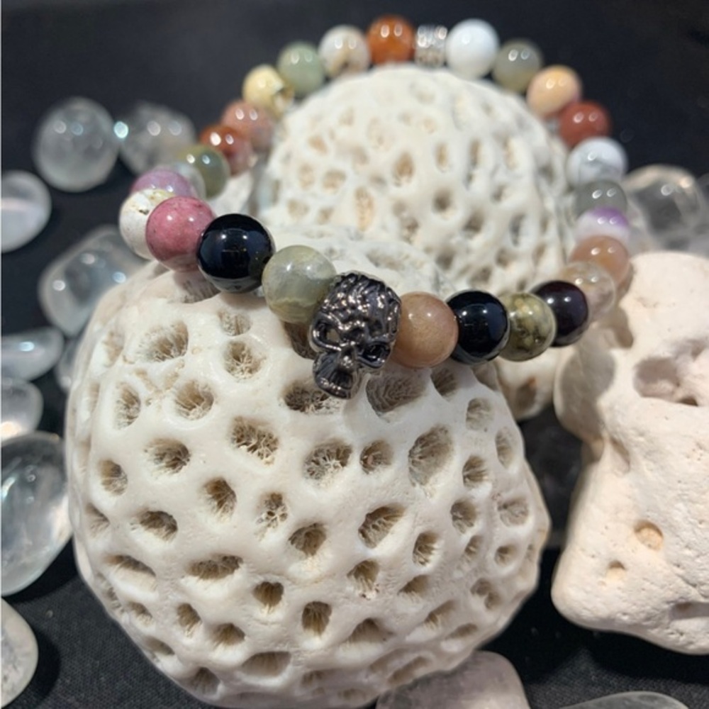 Multi-Colored All Chakra Stretch Elastic Skull Bracelet / Scifi / Fantasy